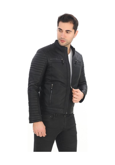 New Zaya Leather Erkek Biker Deri Ceket -