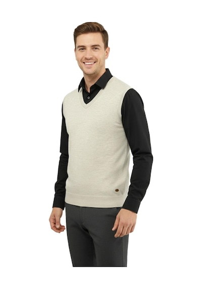 Çizgi Triko Erkek V Yaka Süveter Çelik Örgü Regular Kalıp 5200h Bgl-st04962 Taş