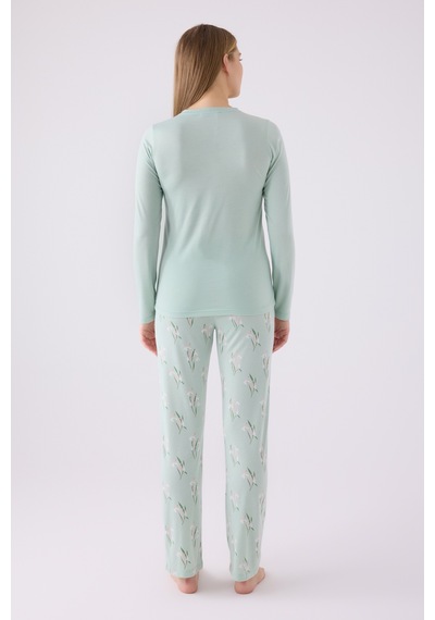 Arnetta 3062 Uzun Kol Kadın Pijama Takımı Yeşil