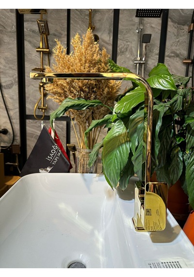 İsaoğlu Yapı Gold Kare Mutfak Bataryası Premium Pvd Gold Evye Musluğu Frezya Armatür Gold