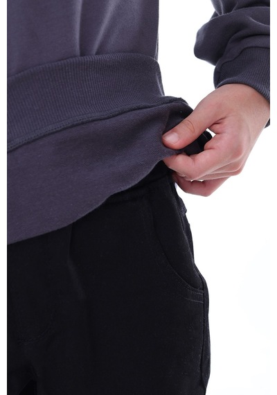 Zuzunga Oversize Unisex Basic Düz Antrasit Renk %100 Pamuk Sweatshirt Antrasit