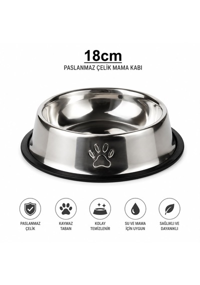 Patikadan Paslanmaz Çelik Metal Mama Ve Su Kabı 18 Cm