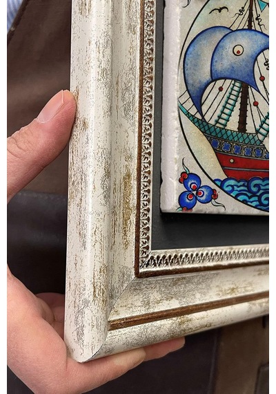 Oscar Stone Decor Çerçeveli Tablo Taş Duvar Dekoru 30 X 30 Cm Çini Seramik Gemi Figürlü Tablo Diğer