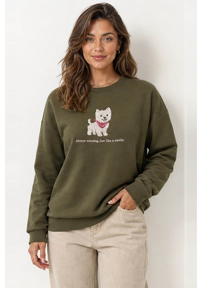 Fashion Friends Nakışlı Haki Kadın Sweatshirt 26k0030k1