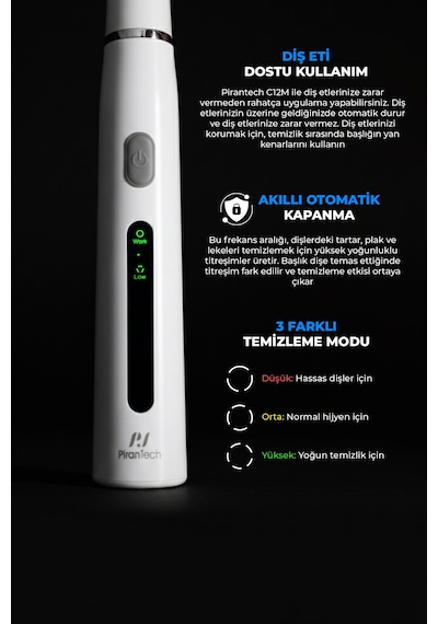 C12m Profesyonel Diş Temizleyici 3 Modlu, Usb Şarjlı, Ipx7 Su Geçirmez