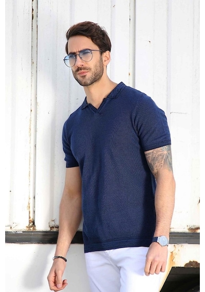Ferraro Saks/Siyah Kuşgözü Desenli Polo Yaka Erkek Triko T-Shirt