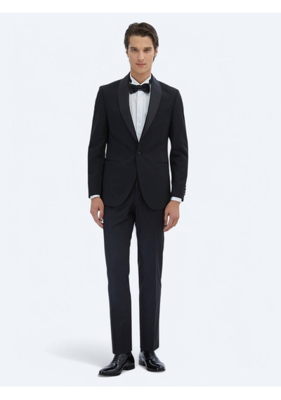 Kip Siyah Slim Fit Şal Yaka Dokuma Smokin Takım Elbise Siyah