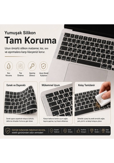 Macbook Air 13.6 İnç M2 M3 M4 M5 A2681 A3113 A3240 A3449 Uyumlu Arapça İngilizce Q Klavye Koruyucu Diğer