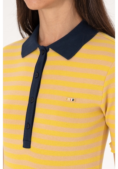 U.S. Polo Assn. Kadın Koyu Sarı Çizgili Polo Yaka Tişört 50306031-VR094