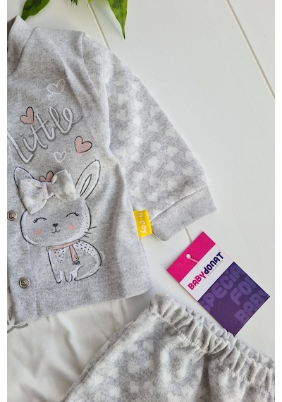 Babydonat Stay Little Puan Desenli 3'lü Hırkalı Kız Bebek Takım Gri