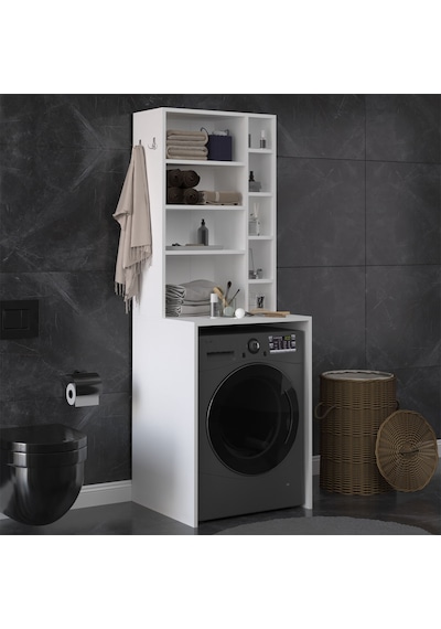 Asra Trend Çamaşır Makinesi Üstü Banyo Dolabı BD-03 %100 MDF Çok Amaçlı Düzenleyici Raf Beyaz