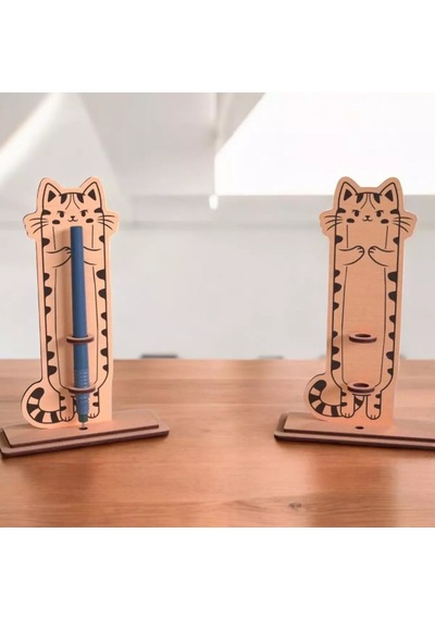 Boyanabilir Ahşap Kedi Kalemlik - 3mm Mdf Lazer Kesim Hobi Seti 10 Adet