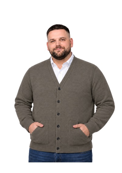 Battalmoda Erkek Büyük Beden Koyu Vizon Cepli Düğmeli Triko Hırka 3xl-4xl-5xl-6xl Vizon - Kahverengi