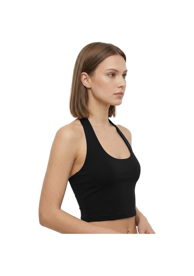 Cottonhıll Siyah Viskon Halter Yaka Sırt Dekolteli Kadın Crop Atlet