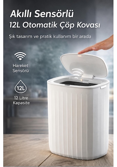 Sensörlü 12lt Çöp Kovası Oky-1525 199 Beyaz