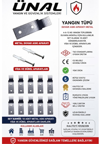 Yangın Tüpü Metal Askı Aparatı Metal Yangın Söndürücü Askısı 10'lu Set Vida Ve Dübel