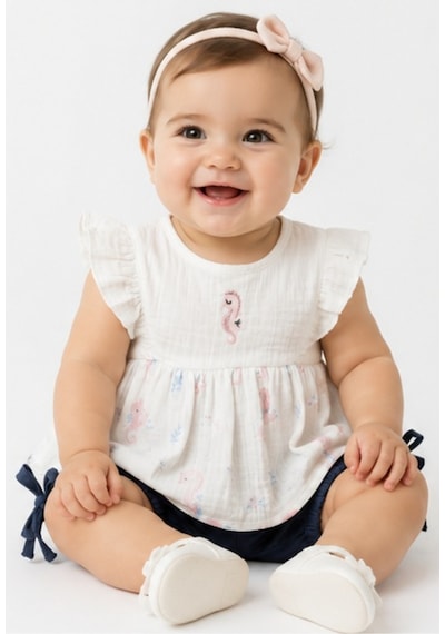 İrem Çocuk Giyim Kız Bebek Kolları Fırfırlı Deniz Atı Nakışlı Sırtı Düğme Kapamalı Bluz Şortlu Takım Beyaz İrem Çocuk Giyim Kız Bebek Kolları Fırfırlı Deniz Atı Nakışlı Sırtı Düğme Kapamalı Bluz Şortlu Takım Beyaz