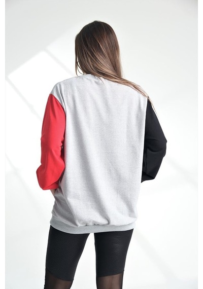 Genel Gri Kolları Garnili Kanguru Cepli Sweatshirt