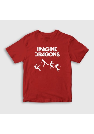 Presmono Unisex Çocuk World Imagine Dragons T-shirt Kırmızı
