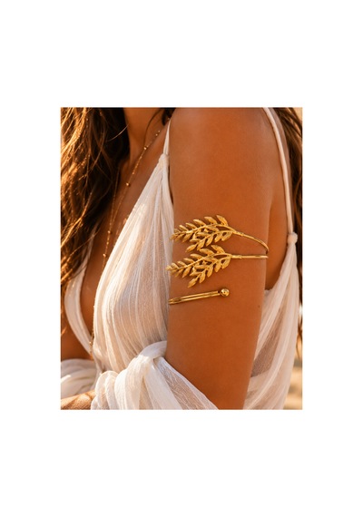 Yavin Yaprak Figürlü Antik Ege Konsept Altın Renkli Üst Kol Bileziği Vücut Aksesuarı Gold Premium Pazu Kol Takısı Kehribar