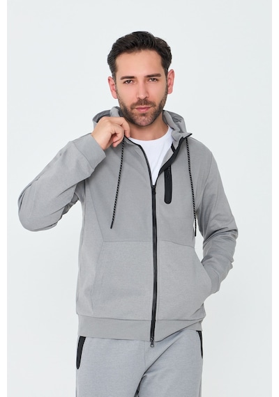 White Stone Gri Kapüşonlı Fermuarlı Erkek Sweatshirt Grey