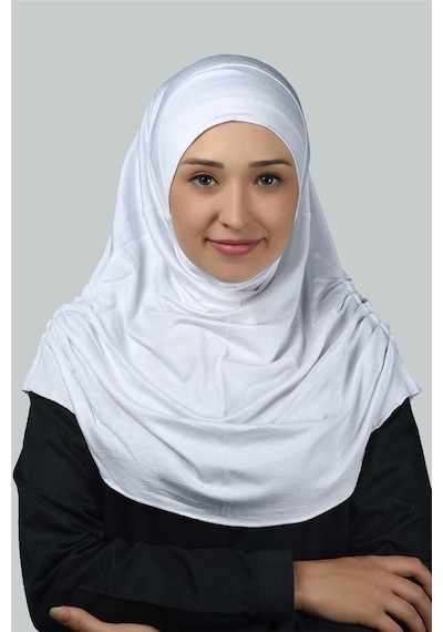 Altobeh Hazır Türban Büzgülü Pileli Pratik Eşarp Tesettür Hijab - Namaz Örtüsü - Beyaz
