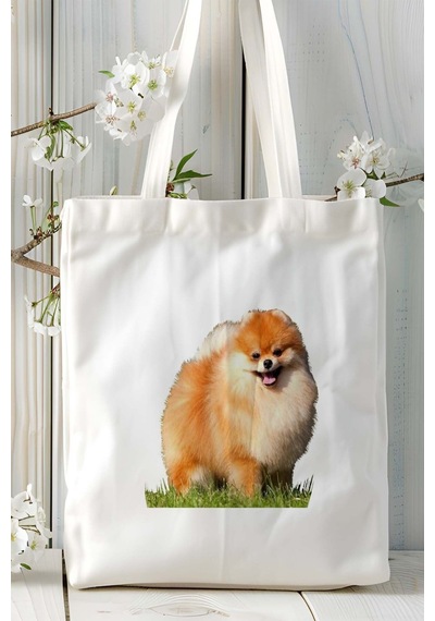 Art Hediye Spitz Köpek Baskılı Bez Çanta Omuz Çantası Kişiye Özel Model 13 Çok Renkli
