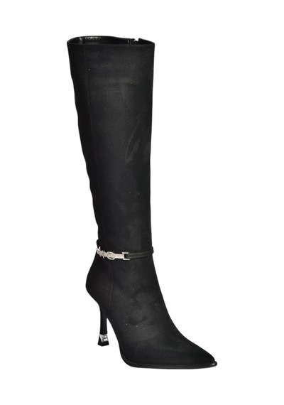 Fox Shoes V820330002 Siyah Süet İnce Topuklu Kadın Çizme Siyah