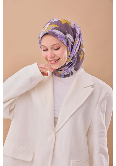 Silk Home Olinda İpek Eşarp 47003-11 Füme, Yanık Sarı, Lila, Çelik Mavi