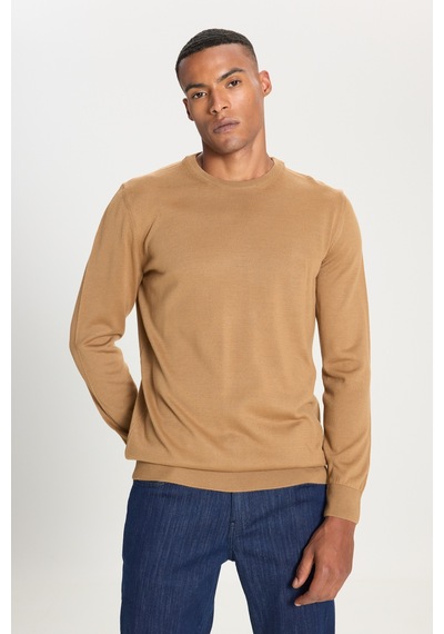 AC&Co / Altınyıldız Classics Erkek Camel Standart Fit Normal Kesim Bisiklet Yaka Triko Kazak CAMEL