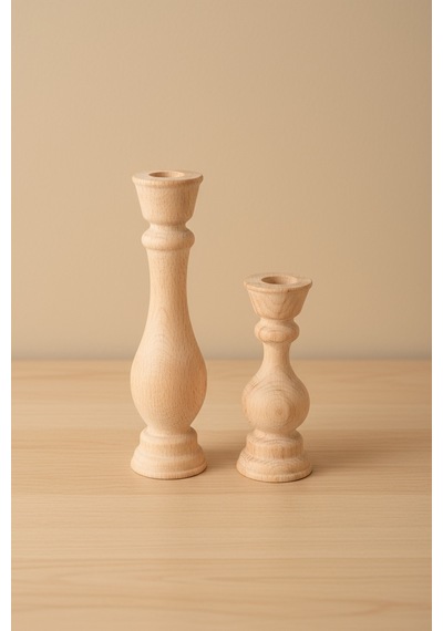 Dekoratif 2'li Ahşap Mumluk Set Modern Minimalist Doğal Şamdan Ofis Ev Mum Standı Calm