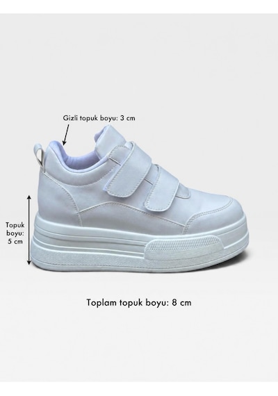 Erva'nın Butiği Beyaz Cilt Cerrely Gizli Topuk Dolgu Topuk 8 Cm Boy Uzatan Sneakers-6514