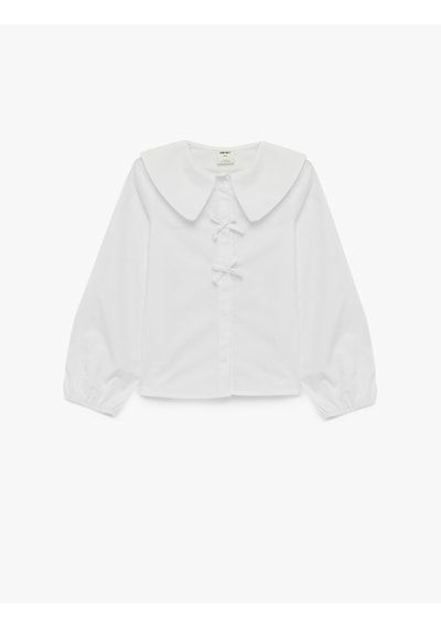 Koton Fiyonklu Uzun Kollu Oversize Pamuklu Bebe Yaka Gömlek Ekru 7wmg60022aw