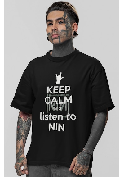 Nin Rock Metal Müzik Grubu Baskılı Unisex Oversize Tişört Siyah