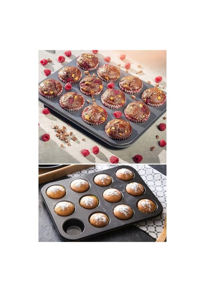 12 Bölmeli Muffin Kek Bakeware Metal Fırın Kek Kalıbı Profesyonel Güzel Tatlı Kalıbı Cupcake Tart Siyah