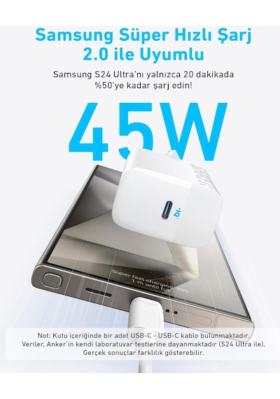 Anker Şarj Cihazı 45w Usb-c Ve Usb-c Kablolu 2'li Set - B2653 - Beyaz Anker Türkiye