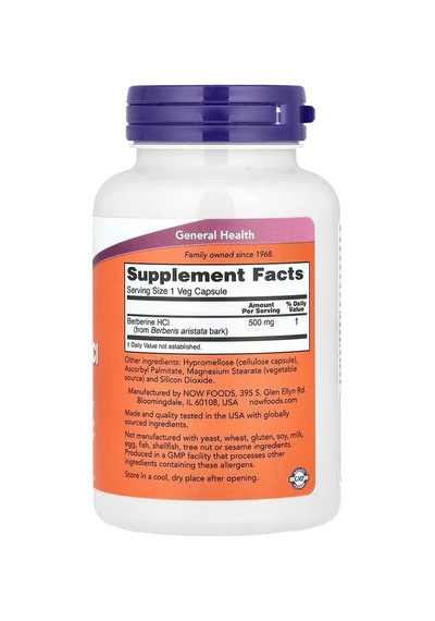 Now Foods Berberine Hcl Glucose Metabolism 500 Mg 90 Veg Caps