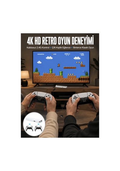 3d Çift Oyun Kollu 4k Hd Ekran Nostaljik 20.000 Oyunlu Beyaz Game Box Yeni Nesil Çok Renkli