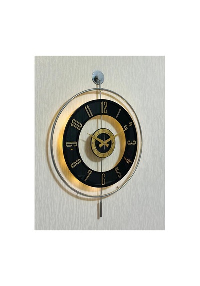 Pey Aksesuar Metal Camlı Duvar Saati Krom Statık 50 X 70cm Orta Boy Işıklı M51-kromgrı-şeffaf-siyah-gold Gri