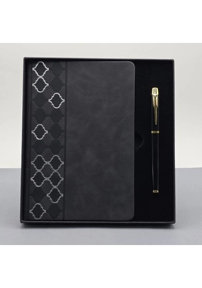 Hubrendy Emin Desenli Siyah Deri Defter Kalem Set