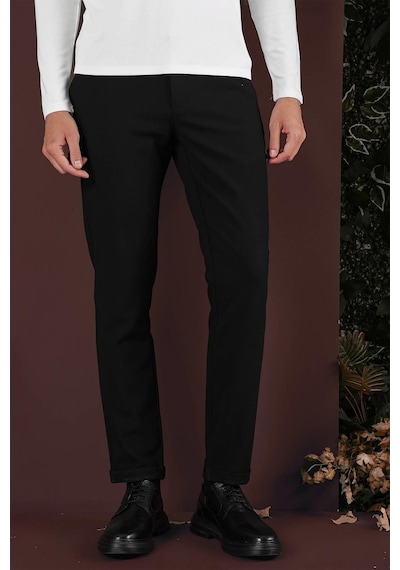 Efor Slim Fit Yan Cepli Dokulu Esnek Casual Siyah Pantolon P 1139 Siyah