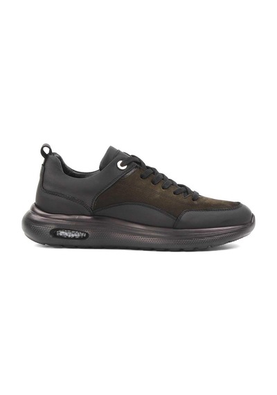 Erkek Haki Bağcıklı Kalın Tabanlı Nubuk Deri Sneaker Haki Nubuk