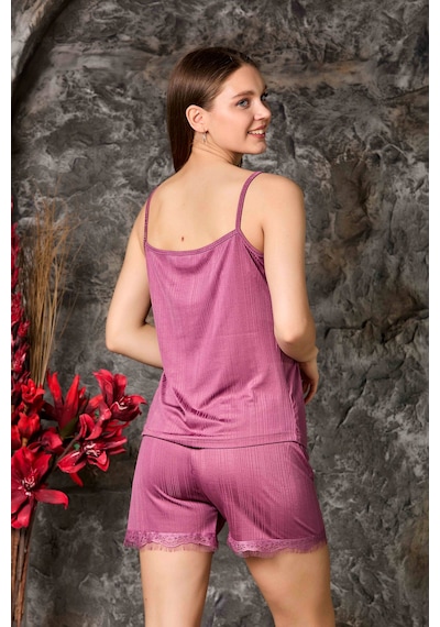 Nisanca Yazlık Şortlu Askılı Kadın Pijama Takımı Pudra