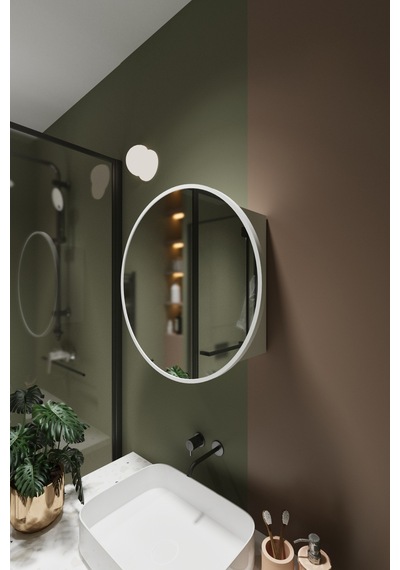 Oval Aynalı Banyo Dolabı Lavabo Üstü Kapaklı Banyo Aynası Duvar Dolabı Beyaz