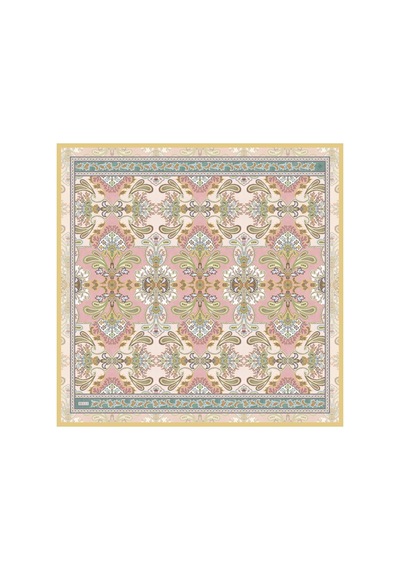 Belli Sarı Etnik Desen %100 Twill İpek Eşarp 4304 - 32