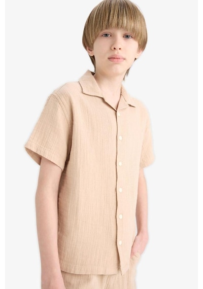 DeFacto Erkek Çocuk Oversize Geniş Kalıp Polo Yaka Müslin Kısa Kollu Gömlek W3239A625HSBG732 DeFacto Erkek Çocuk Oversize Geniş Kalıp Polo Yaka Müslin Kısa Kollu Gömlek W3239A625HSBG732