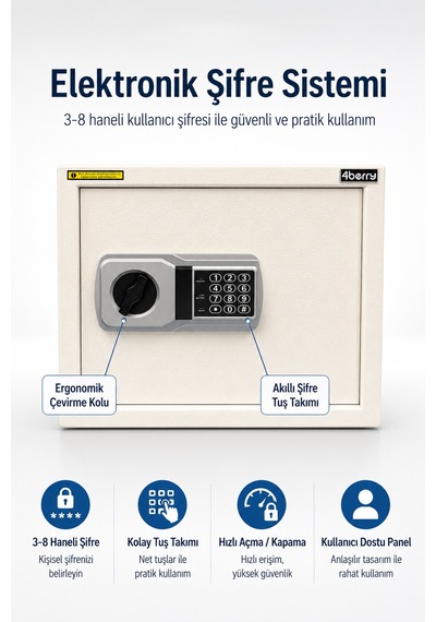 Akıllı Elektronik Kasa Şifreli Dijital Çelik Kasa, Acil Durum Anahtarlı Tc-028