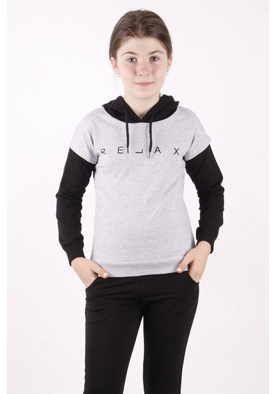 Toontoy Kız Çocuk Relax Baskılı Sweatshirt Gri Melanj