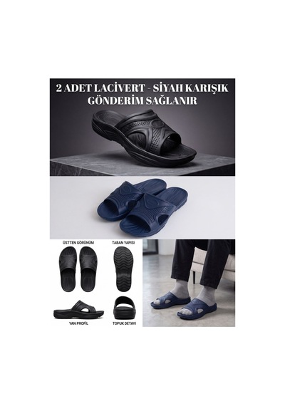 2 Adet Gönderilecektir - Hydroflex Unisex Lacivert Anatomik Destekli Yumuşak Taban Plaj Havuz Te...