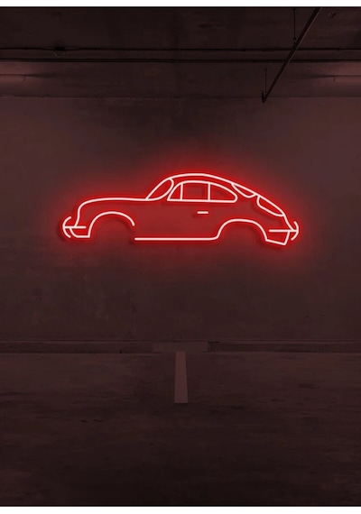 Rent A Carlara Özel Retro Araba Figürlü Neon Tabela Kırmızı
